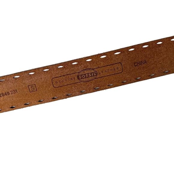 Fossil boho leather Studded Distressed Western Belt Rhinestone Brass Buckle Sz S - Picture 7 of 8